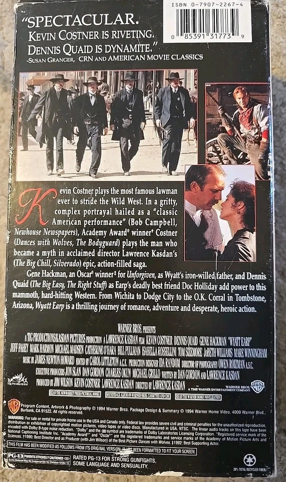 Wyatt Earp VHS 2 Tape Set 1994 Kevin Costner Dennis Quaid Gene Hackman Pre Owned - Image 2 of 4