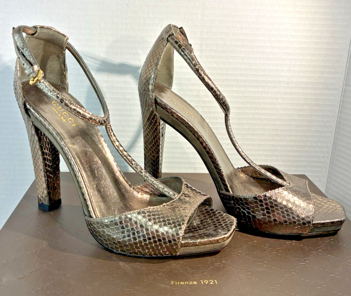 Worn Once GUCCI Metallic Bronze PYTHON LEATHER 4.… - image 1