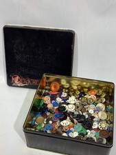 Vintage Delacre Coookie Biscuit Square Tin w/ old Buttons Black Art Nouveau