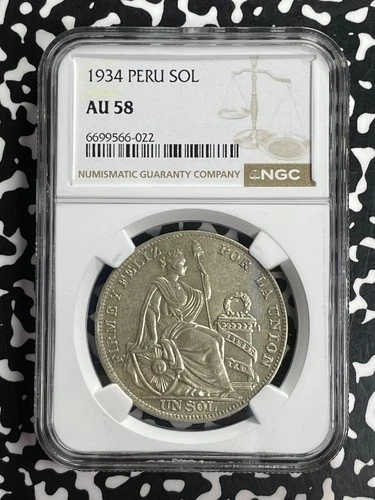 1934 Peru 1 Sol NGC AU58 Lot#G835 Large Silver!