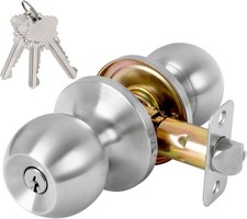 Keyed Entry Door Knob with Lock Key Satin Nickel Exterior Interior Door Handle