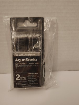 2-pack of Aquasonic Activated Charcoal Replacement Brush Heads Fast Shipping New