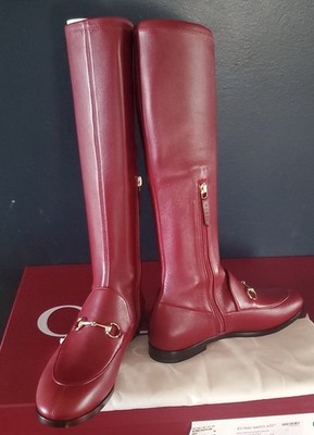NEW GUCCI WOMEN'S  JORDAAN  HORSEBIT KNEE HIGH BOOT ''ROSSO'' GUCCI 38 (US 8, UK 5