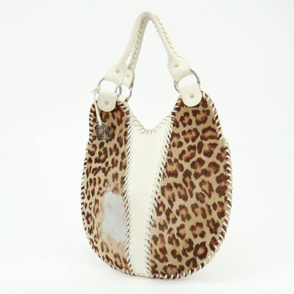 FENDI Unborn Calf Leather Tote Bag Leopard White Beige 8BR285 Authentic Used F/S - Image 3 of 4
