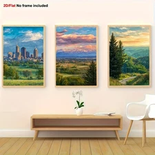 2D Flat, 3pcs Set Indiana Midwest Landscape Canvas Wall Art - Large 16x24 (40.64