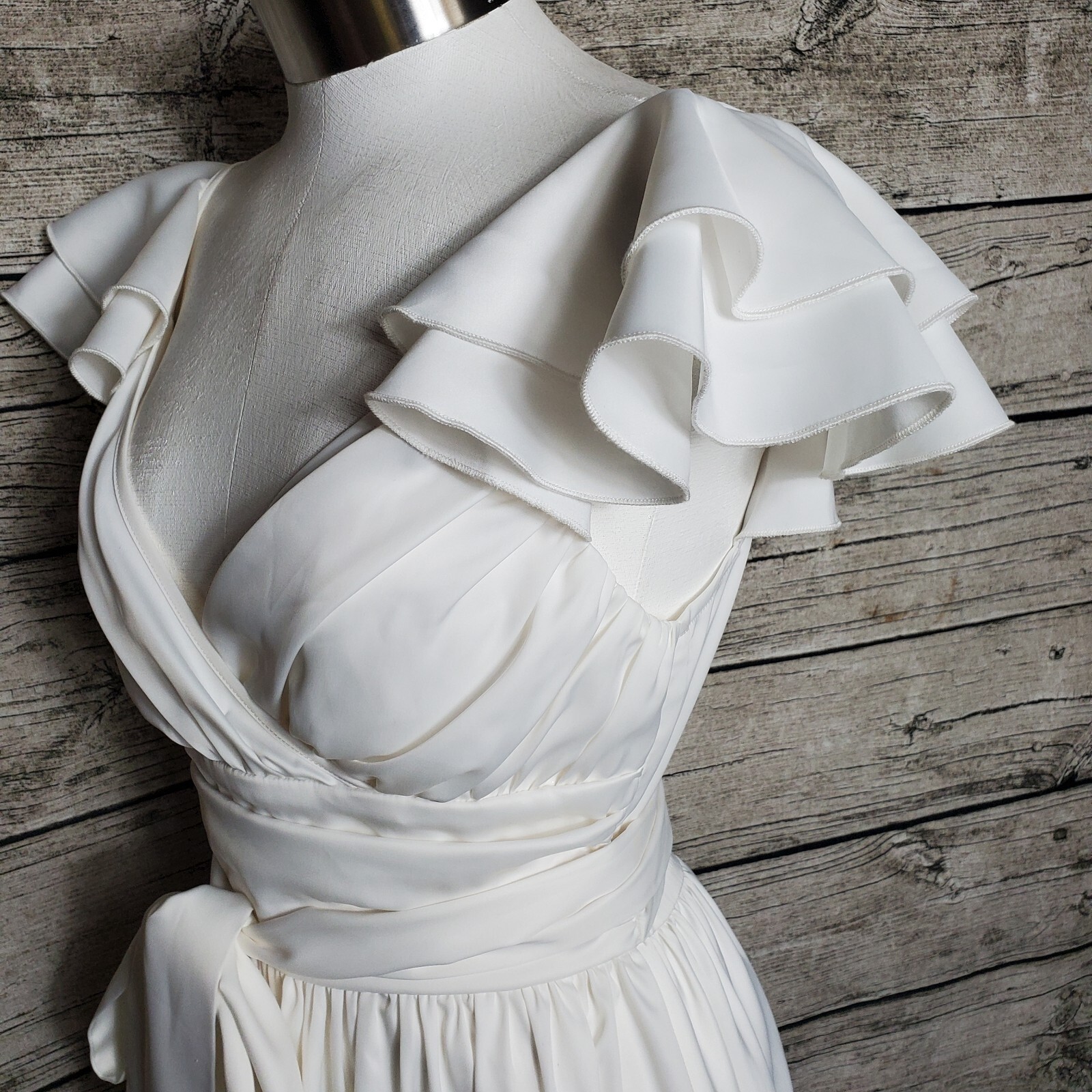 CIDER SOLID CROSS WRAP KNOTTED RUFFLE MINI DRESS … - image 6