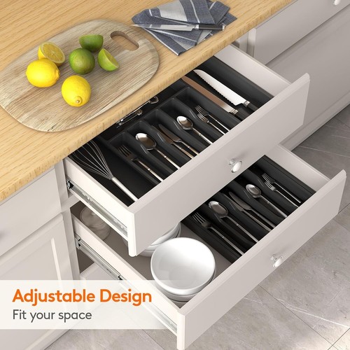 Premium BPA-Free Cutlery and Utensil Organizer - Large, Black Adjustable Tray - Picture 10 of 11