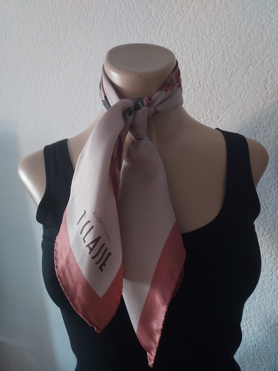 Alviero Martini silk scarf leaves map pink