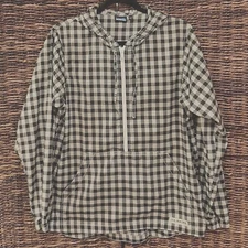 Kavu Jacket Men's Large Black Plaid Half Zip Hood Pullover Lightweight Gorpcore 