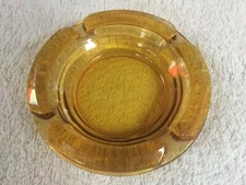 Cigarette Ashtray 4.5 “ Heavy 4 Slots Cargo Vintage Large Amber Glass