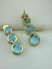 2Ct Round Cut Lab created Blue Topaz Drop Dangle Earrings 14k Yellow Gold Plated