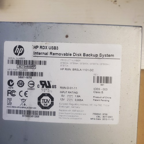Bande de sauvegarde interne amovible pour disque HP 695143-001, HP, RDX USB3 Q2040A - Photo 2/2