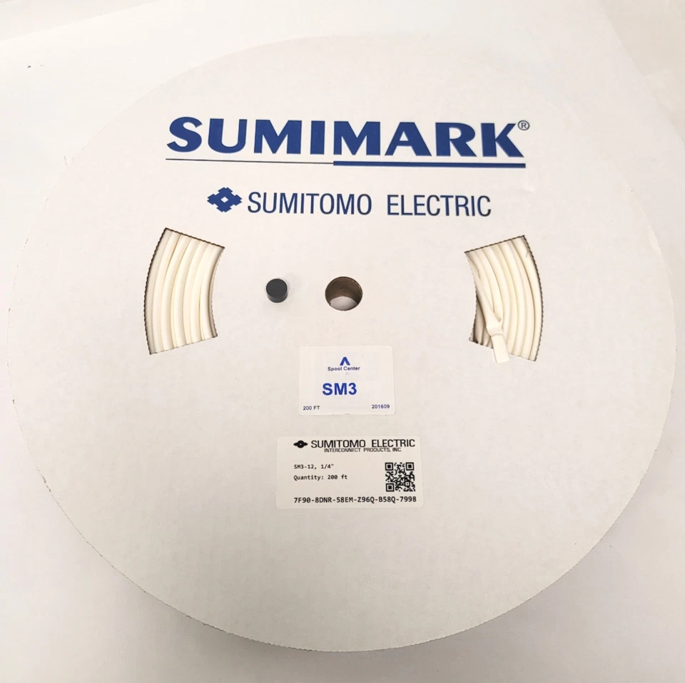 Sumitomo Sumimark SM3-12 1/4 дюйма белые полиолефиновые термоусадочные трубки 2:1 200 футов - Изображение 2 из 4