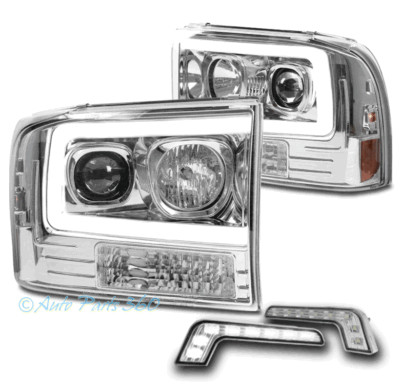 FOR 99-04 FORD F250 F350 SUPER DUTY LED CHROME PROJECTOR