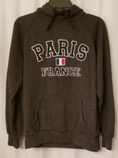 Women's Paris France Hoodie Spell-Out Flag Gray Long Sleeve Size Medium