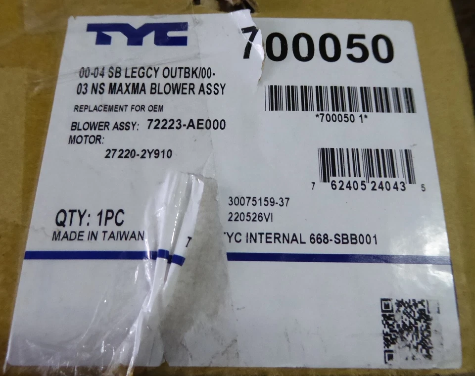 Soplador de climatización motor-L, sedán delantero TYC 700050 para 00-04 Subaru Legacy Outback Foto 2 de 4