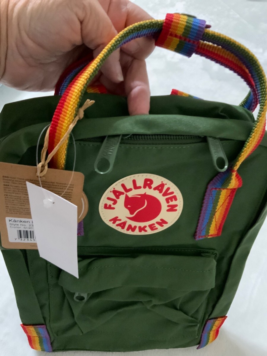 NWT FJALLRAVEN KANKEN RAINBOW MINI BACKPACK SPRUCE GREEN RAINBOW