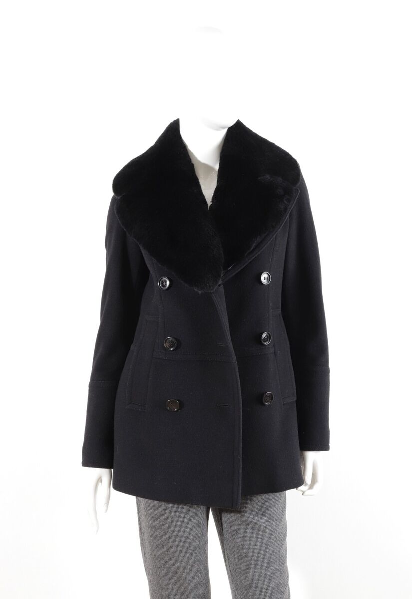 Burberry ブラック ウールコート 36 Women's Burberry London Wool Cashmere Black Coat Fur Collar