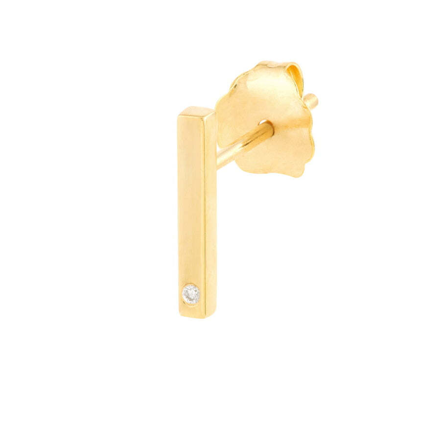 14K Yellow Gold Bar Earrings With Diamonds 0.01 CTW Stud | eBay