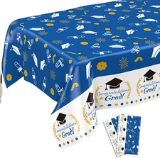 Graduation Decorations 2025, 2 Pack Blue and White Graduation Tablecloth 2025 Pa