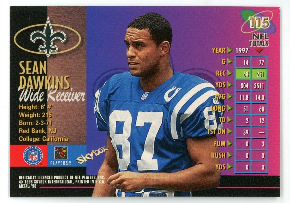 1998 Metal Universe Sean Dawkins Card #115 - Image 2 of 2
