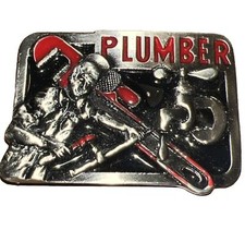 Vintage Plumber Belt Buckle 8808 Brass Enamel NOS Wrenches Faucet Person