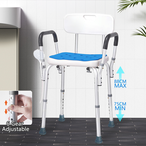Shower Chair Bath Bench Seat Stool with Back Arms Adjustable Height 400lbs - Picture 10 of 10