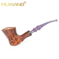 MUXIANG Rusticated Tobacco Smoking Pipe Briar Wooden Freehand Pipe Ebonite Stem