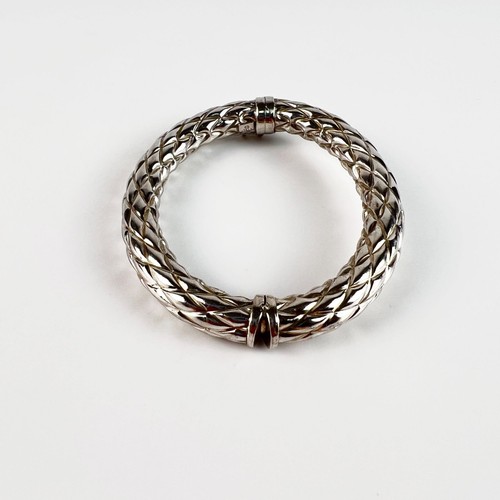 Brazalete unisex italiano de plata de ley tejido con patrón de diamantes con bisagras - Imagen 4 de 6