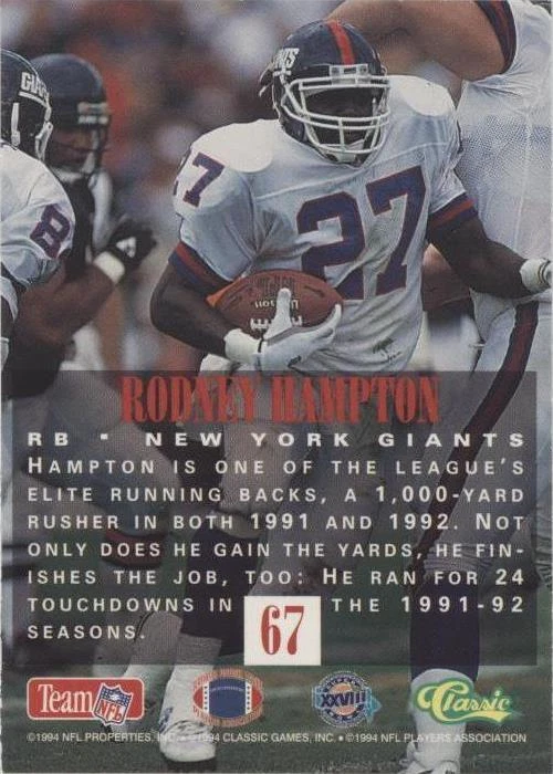 1994 Classic NFL Experience Rodney Hampton #67