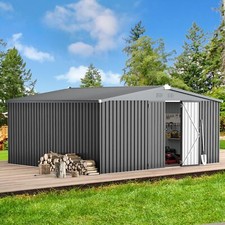 14x12 Metal Storage Shed , Steel Garden Shed with Lockable Door for Tools & Yard