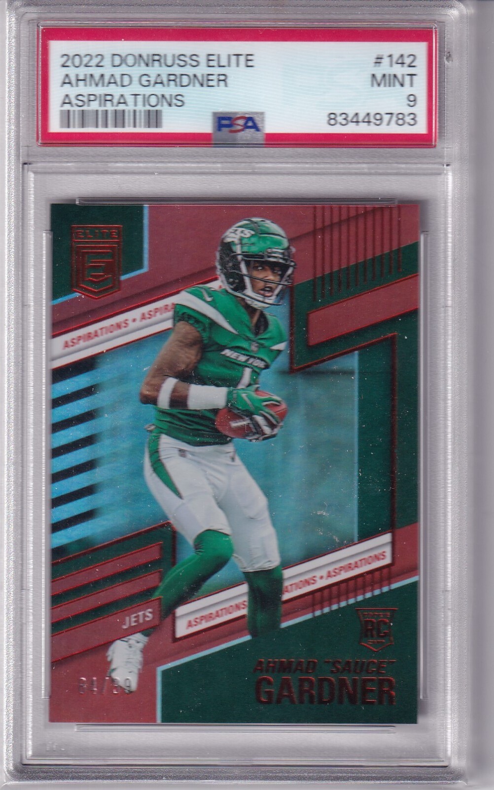 2022 Donruss Elite AHMAD "SAUCE" GARDNER Rookie Aspirations 84/99 Psa 9