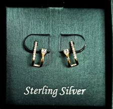 NEW CONTESSA GOLD PLATED STERLING SILVER CRYSTALS DOUBLE STACK EARRINGS +BOX