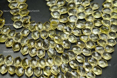 5 Matched Pair AAA+ Natural Lemon Quartz Faceted Hexagon Shape Beads Size-8x12mm