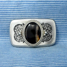 Western Belt Buckle Cowboy Banded Agate Stone Cowgirl Vintage 80s    .GTA351
