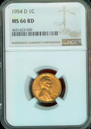1954-D Lincoln cent Graded MS66 RD by NGC 