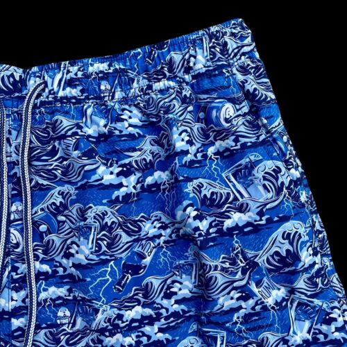 Peter Millar Seaside Dark and Stormy Print Swim Trunks Blue Size Large $100 - Picture 4 of 8