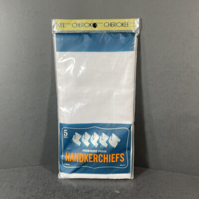 Cherokee Permanent Press Handkerchiefs 5 Pack White 2001 Poly Cotton Blend NEW