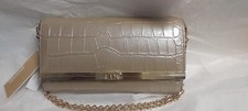 MICHAEL KORS Croco Embossed Mona Large Crossbody Clutch Camel Leather 