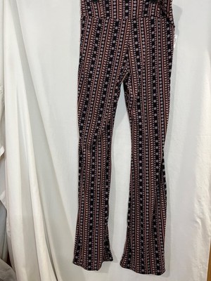 No Boundaries Women's Juniors Flare Pants Brown Print Stripe many sizes