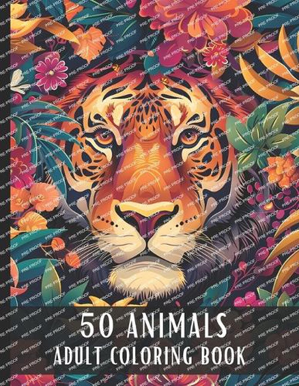 50 Animals Adult Coloring Book: Large Print Coloring Book for Adults with Liones