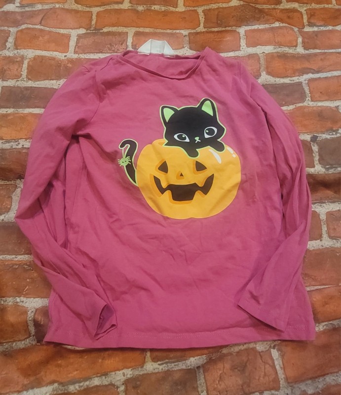 H&M Girls Halloween Shirt pumpkin black cat Sz 6x/7 6 7 Pink