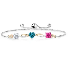 925 Silver and 10K Yellow Gold Moissanite London Blue Topaz Pink Mystic Topaz