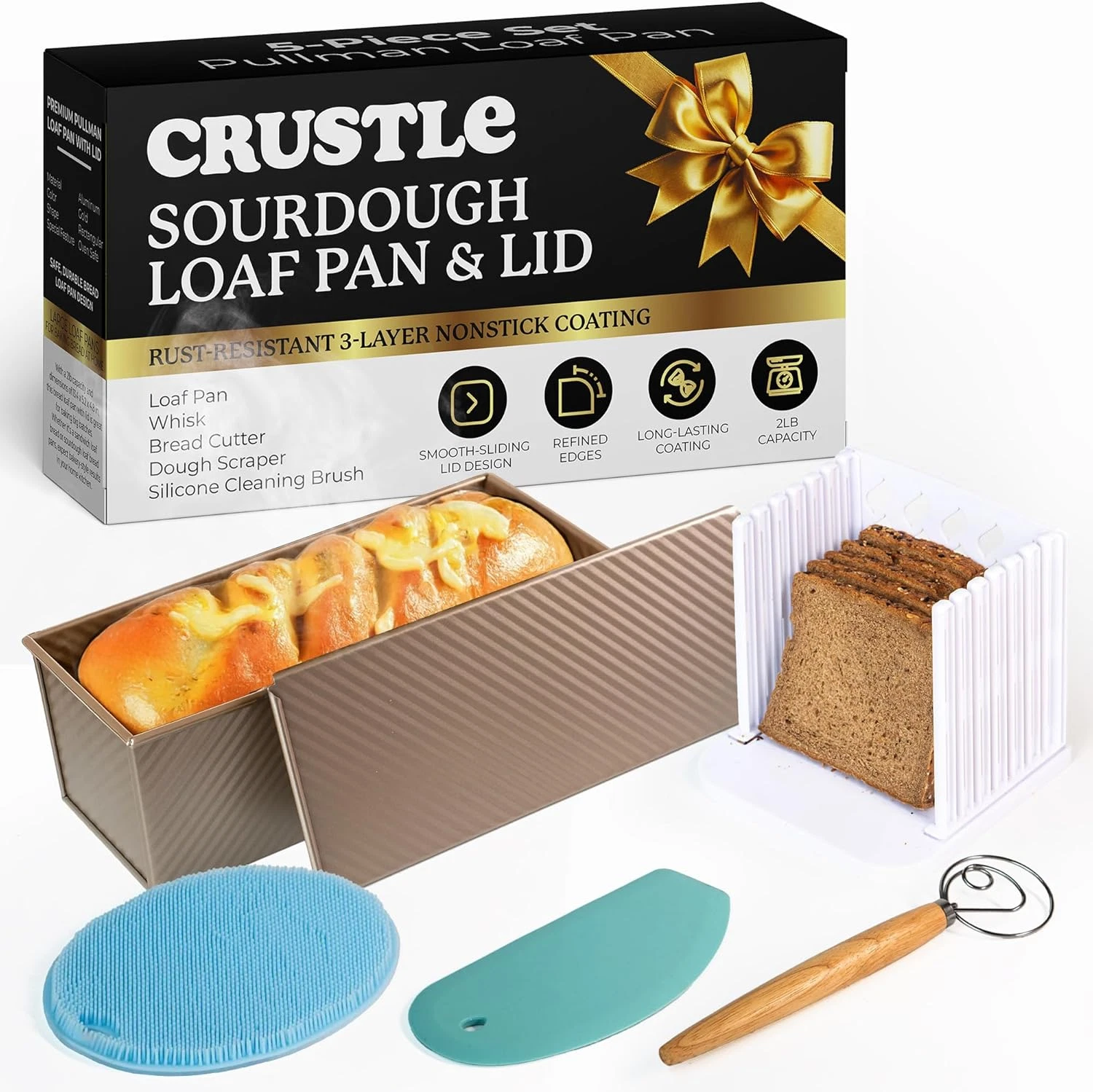 5-Pack Pullman Loaf Pan with Lid – Sourdough Loaf Pan Set, Includes Dough Scrape
Opens in a new wind