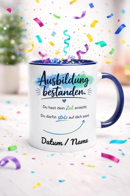 Tasse Ausbildung bestanden Name Datum personalisiert Geschenk Prüfung Abschluss - Bild 1 von 4