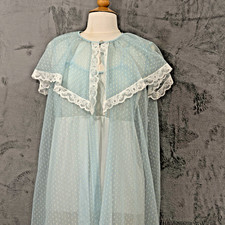 Movie Star VTG Baby Blue Nylon Chiffon Sheer Robe Peignoir  Negligee Set 1960s