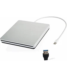 External CD DVD Drive USB C Slim Portable Burner for MacBook Windows 10 Silver