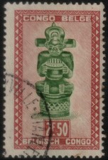 ✔️ BELGIUM CONGO 1947/1950 - ART NDOHA FIGURE OF TRIBAL KING - SC. 246 (o)