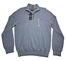New TOMMY HILFIGER Men's M 1/4 Zip Sweater Light Blue with Flag Logo 100 Cotton