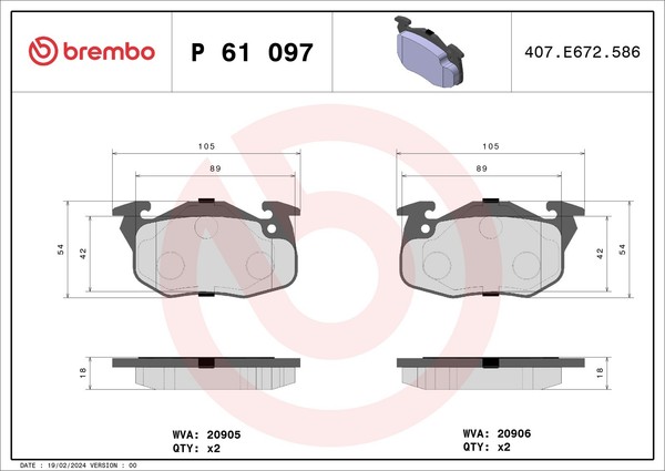 Brembo Bremsbelagsatz Scheibenbremse Prime P 61 097 FüR S1 CitroËN 1C Saxo 1A S0-image